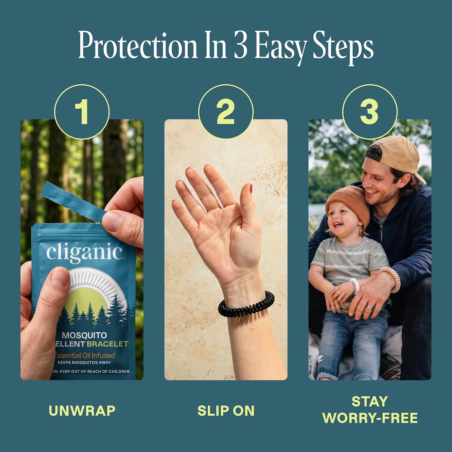 Cliganic 10 Pack Mosquito Repellent Bracelets for Adults & Kids - Natural DEET-Free Bands, Individually Wrapped