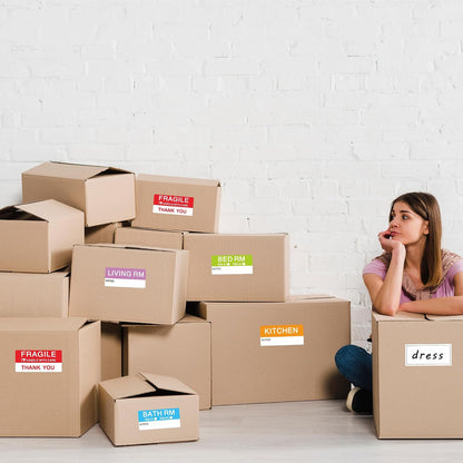 120 Pcs Home Moving Stickers Packing Box Color Coding Labels, 5 Different Living Spaces + 1 Blank Label, 6 Colors/Sheet（20 Sheets） 1 5/8 × 3 1/2 Inch