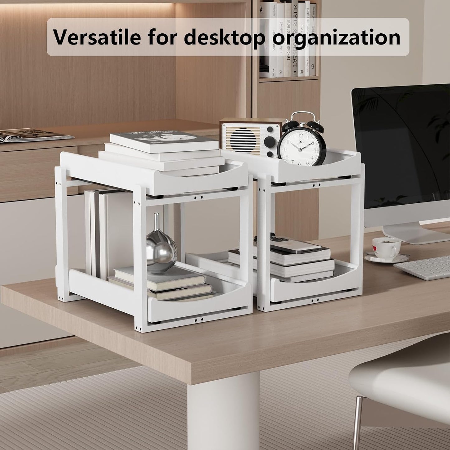 Bamboo Under Sink Organizer Adjustable Height 2 Tier Bathroom Organizer Pull Out Cabinet Storage Kitchen Heave Duty Wood Slide Ou Shelf for Kitchen Bathroom (Black, 2 Packs) (Black, 2 Pack)