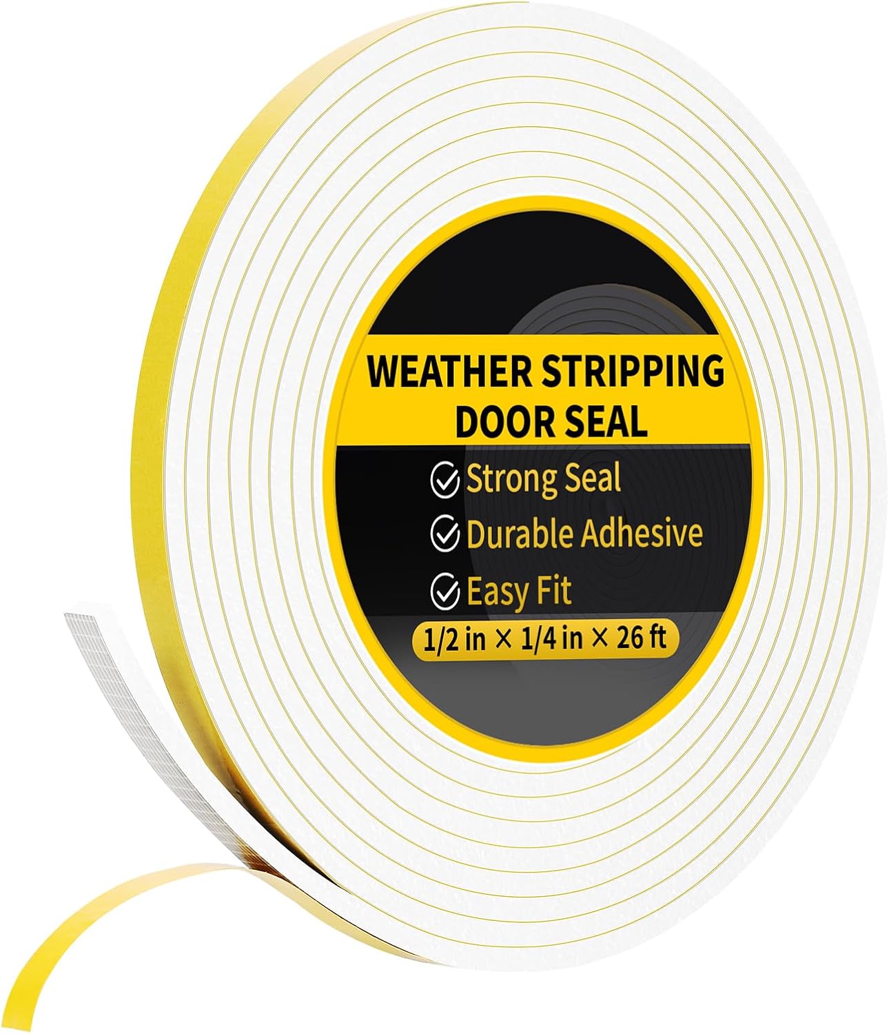 26Ft Weather Stripping Door Seal - 1/2" x 1/4" Door Seal Strip for Door Frame, High Density Foam Insulation Tape, Self Adhesive, Soundproof Gap Filler for Doors, Windows, Sliding & AC Units, White