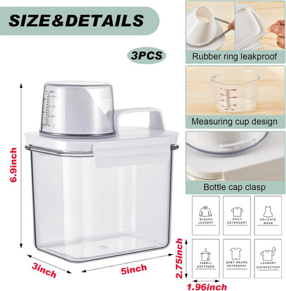 Tatuo 3 Pack Laundry Detergent Dispenser 37 oz Clear Liquid Container with 6 Removable Labels, Fabric Softener Pet Plastic Detergent Dispenser for Laundry Room Organization and Storage