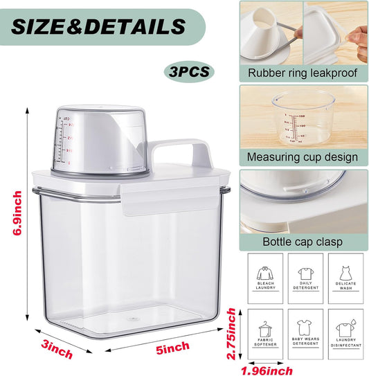 Tatuo 3 Pack Laundry Detergent Dispenser 37 oz Clear Liquid Container with 6 Removable Labels, Fabric Softener Pet Plastic Detergent Dispenser for Laundry Room Organization and Storage