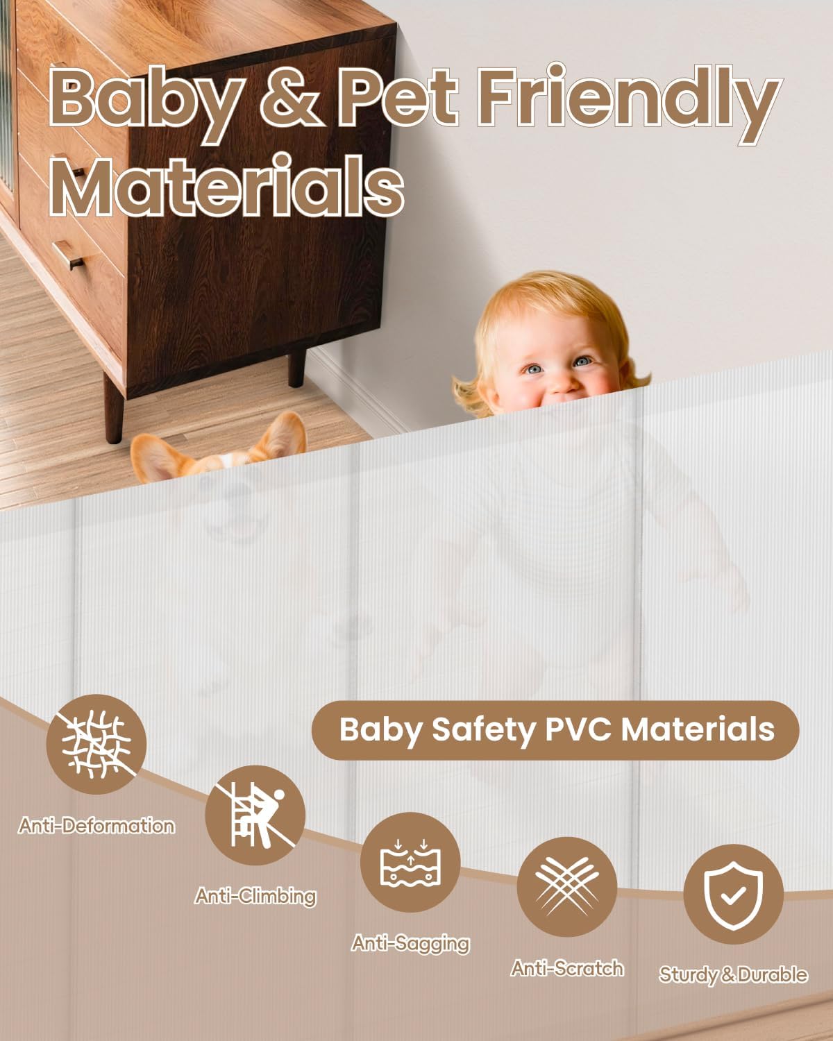 Retractable Baby Gate, 55" Wide Reinforced Mesh Baby Gate with 4 Fiberglass Support Rods for a Tighter Fit, 34" Tall Retractable Dog Gate for Stairways, Hallways and Doorways, Black