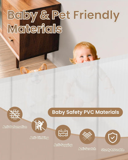 Retractable Baby Gate, 55" Wide Reinforced Mesh Baby Gate with 4 Fiberglass Support Rods for a Tighter Fit, 34" Tall Retractable Dog Gate for Stairways, Hallways and Doorways, Black