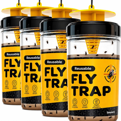 Outdoor Fly Trap [Set of 2] Fly Traps with Dissolvable Non-Toxic Bait - Fly Repellent for Outdoor Use Only - Controls Flies for Patios, Barns, Ranches Etc. Hanging Fly Traps with Tie Included