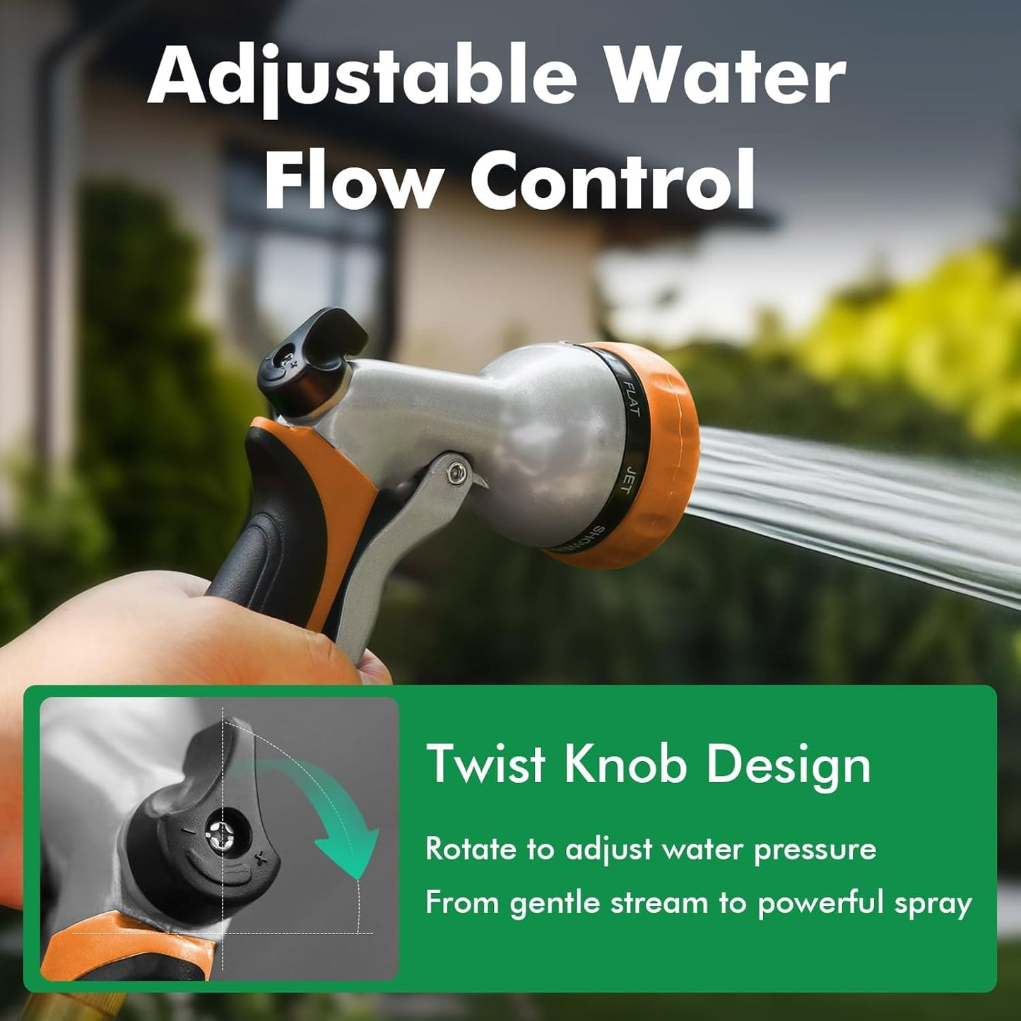 RESTMO Garden Hose Nozzle, Heavy Duty Metal Water Hose Nozzle with 7 Adjustable Spray Patterns, High Pressure Hand Sprayer with Flow Control for Watering Plants & Lawns, Washing Cars & Pets