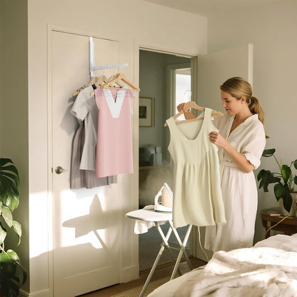 2 Pack Over The Door Hanger Folding Clothes Drying Rack, Folding Hanging Coat Rack for Indoor Laundry Room Compact Small Space Foldable Portable Clothing Hanger Hook Collapsible (Wihte-2(Upgraded))