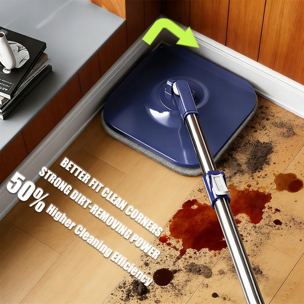 Microfiber Spin Mop Bucket Cleaning System with Wringer, 52''Long Handle & 4 Flat Mop Pads Replacement, Lazy Home Essentials for Wet Dust Hardwood Wood Wall Floor Household Cleaner Tools Set