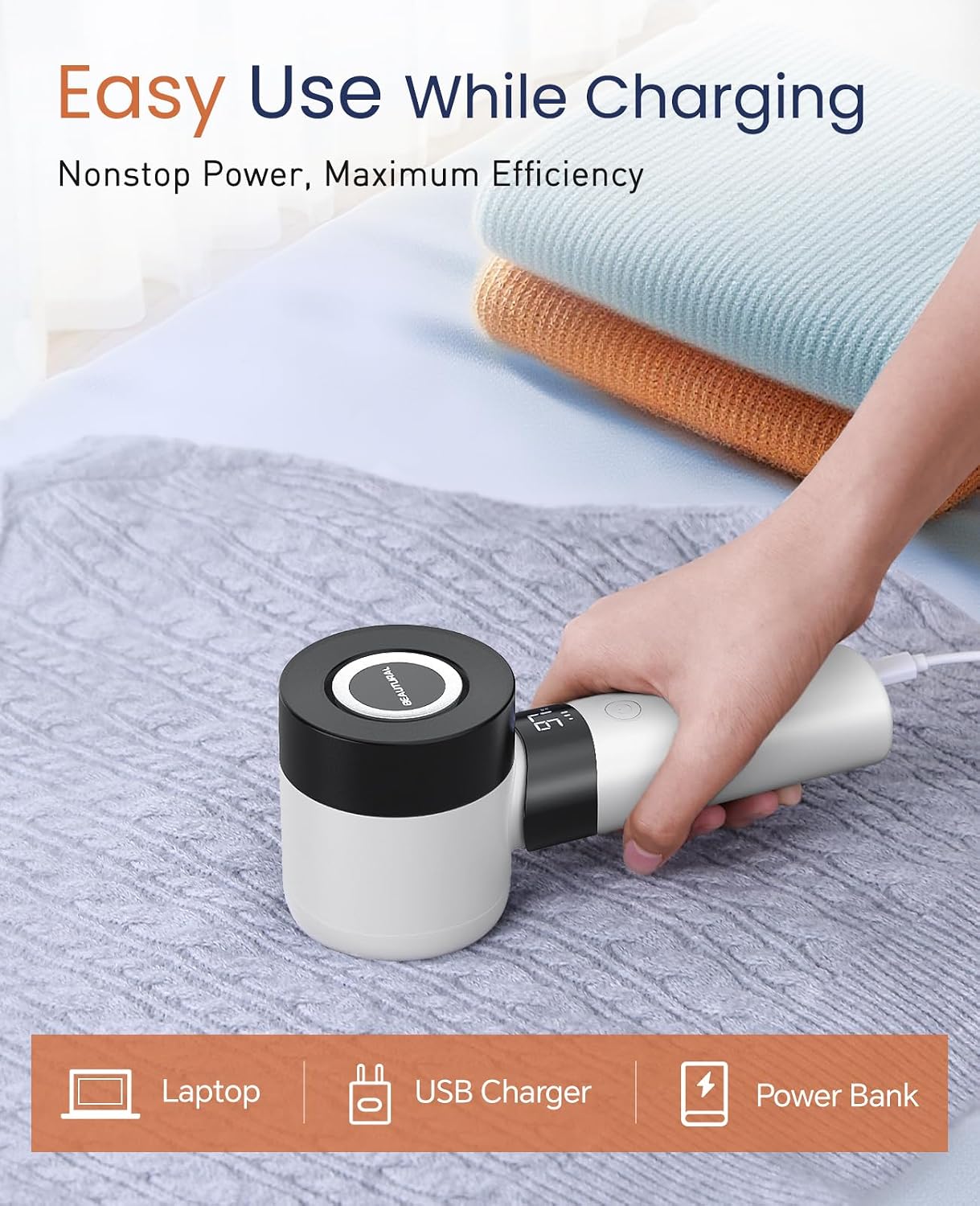 BEAUTURAL Fabric Shaver, Rechargeable Lint Remover for Clothes, Electric Lint Shaver with 6-Leaf Blades, Sweater Shavers to Fuzz, Lint Balls, Pillings, Bobbles for Clothes and Furniture