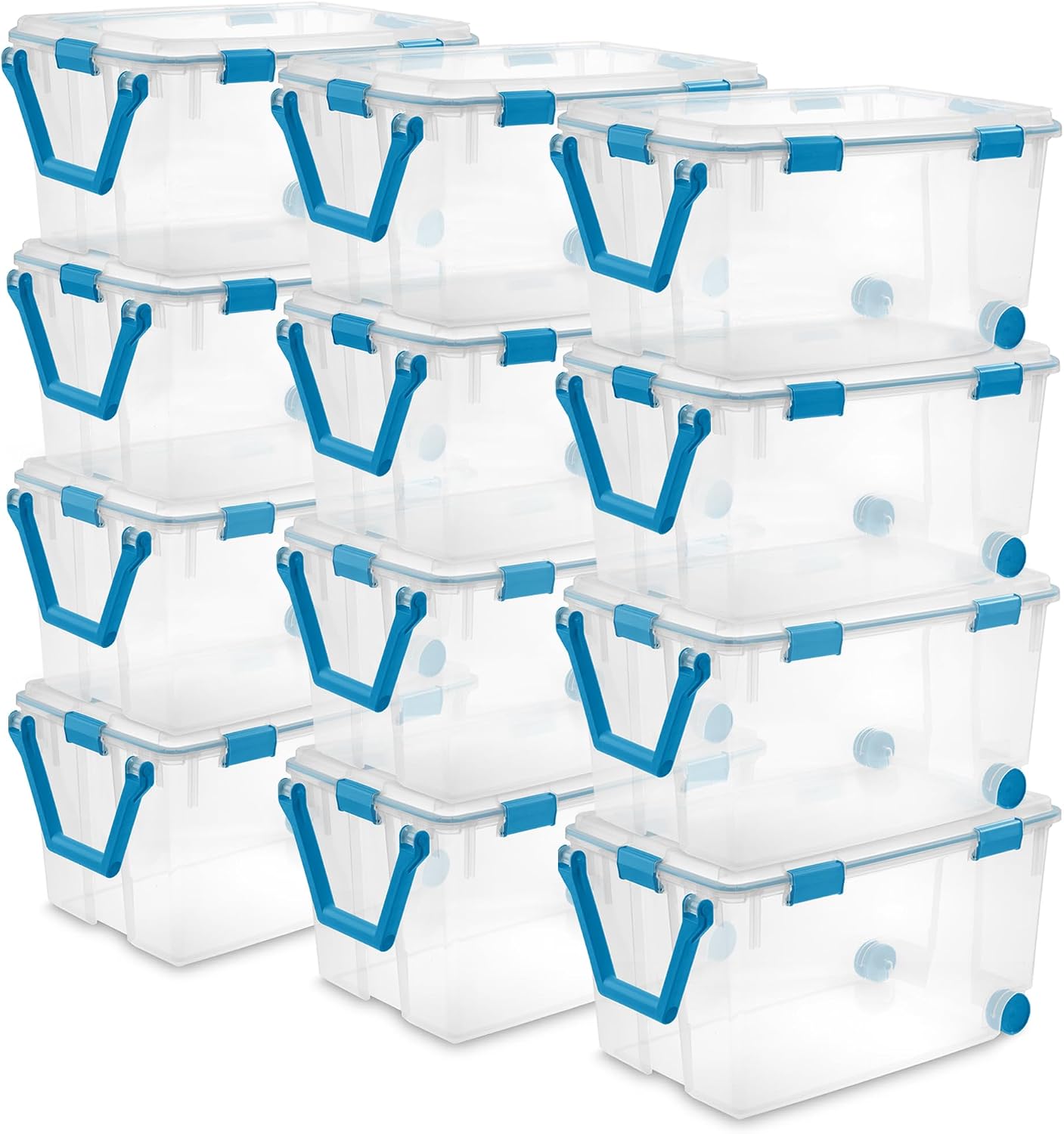 Sterilite 4-Pack Gasket Box, Home Storage Organizer Bins with Lids, 37 Quart – Stackable Clear Plastic Containers for Bedroom, Bathroom, Garage, Basement, or Attic
