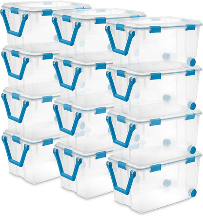 Sterilite 4-Pack Gasket Box, Home Storage Organizer Bins with Lids, 37 Quart – Stackable Clear Plastic Containers for Bedroom, Bathroom, Garage, Basement, or Attic
