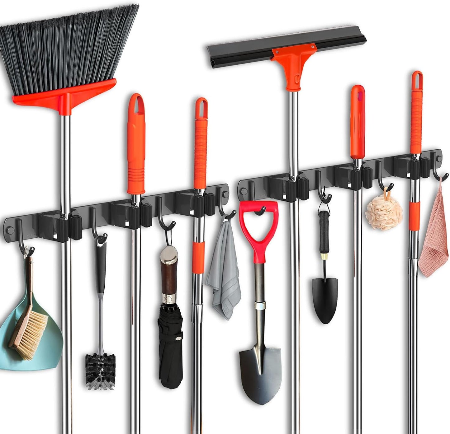 Mop and Broom Holder Wall Mount, Upgraded Broom Hanger Wall Mount, Stainless Steel Broom Organizer for Closet Garage Laundry Room Kitchen Wall Decor(3Racks 4Hooks Black)