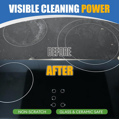 Glass Cooktop Cleaner & Polish Kit – Heavy Duty Stove Top Cleaner with Scraper & Scrubbing Pad, Removes Burnt-On Food, Grease & Tough Stains, Safe for Induction, Electric & Ceramic Cooktops – 8.8 oz