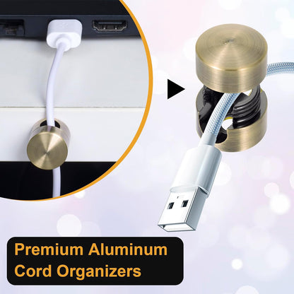 3pcs Cable Anchors for Desk, Adhesive Metal Cord Organizers, Adjustable 2-in-1 Cord Clips Charger Cable Management for Nightstand Office Home Desktop Wall- Gold & Copper & Black