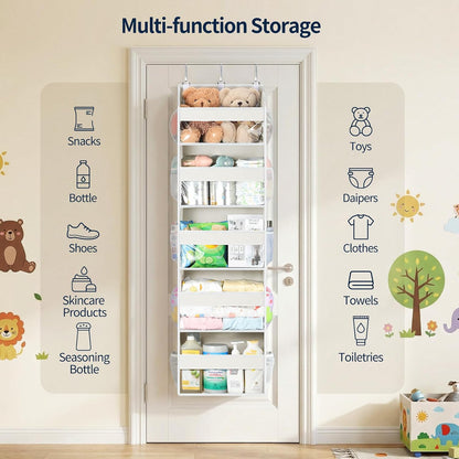 Yecaye Over the Door Organizer 5 Tiers, Heavy Duty Hanging Storage with 5 Large Clear PVC Pockets and 10 Side Pockets, 56lbs Capacity for Closet Door Bathroom Bedroom Nursery Dorm Laundry Room, Grey