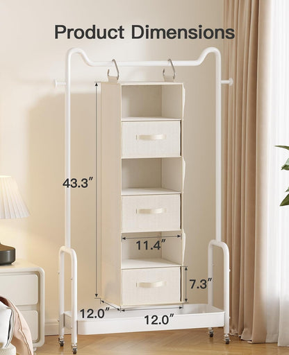 Pipishell Hanging Closet Organizer 6-Shelf, Hanging Shelves for Closet with 3 Removable Drawers & Side Pockets for Bedroom, Garment Rack and Wardrobe Organization, 12' x 12' x 43.3', Dark Gray
