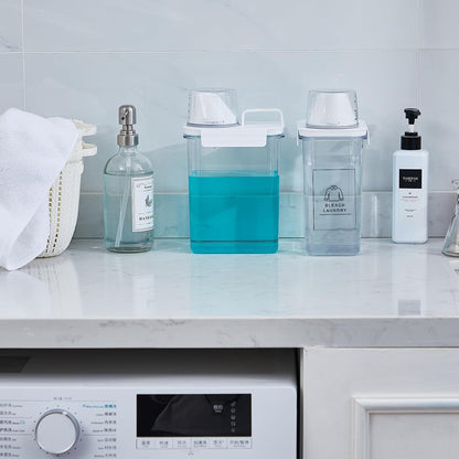 Tatuo 3 Pack Laundry Detergent Dispenser 37 oz Clear Liquid Container with 6 Removable Labels, Fabric Softener Pet Plastic Detergent Dispenser for Laundry Room Organization and Storage
