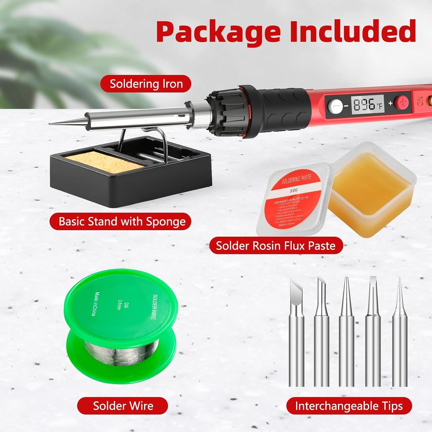 Soldering Iron Kit, 80W 110V LCD Digital Solder Iron Pen with Ceramic Heater, Portable Welding Tools with 5pcs Tips, Stand, Solders Wire, Sponge, Paste, for Metal,Electric Repairs, DIY