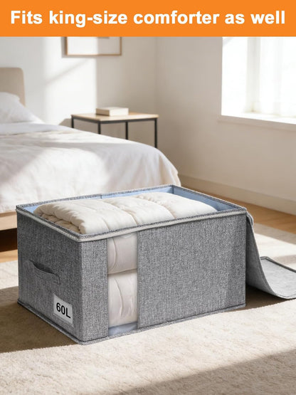punemi Comforter Storage Bag, Large Blanket Storage Bags with Sturdy Structure, Zipper & 2 Handles for King/Queen Comforters, Quilts, Duvets, Pillows, Bedding and Clothes, 21.7x14.2x11.8in, 2 Pack