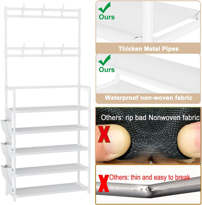 OYREL Shoe Rack 5 Tier Shoe Organizer Storage 15-20 Pairs Shoes Rack for Closet Entrance Shoe Rack Organizer with Hooks and Side Pocket Entryway Shoe Holder Space Saving Free Standing Shoe Racks