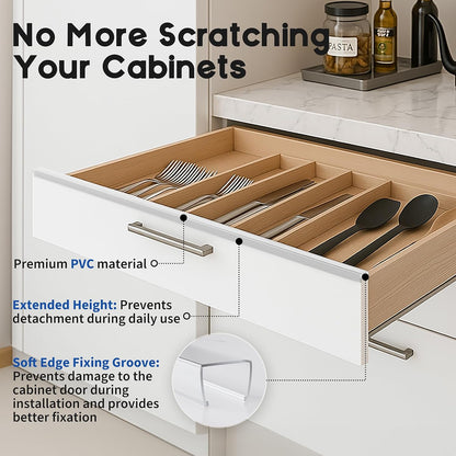 Cabinet Protector Edge Guard (Pack of 6), 17.7" Clear PVC Cabinet Edge Protectors for 3/4" Thick Kitchen Cabinets Doors – Slip-On No-Tool Sliding Installation