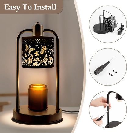 Candle Warmer Lamp Electric with Timer: Wax Melts Warmer - Dimmable Candle Wax Warmer Electric Candle Warmer with Replacement Bulbs, Bedroom Home Decor Compatible with Various Candles-Linen