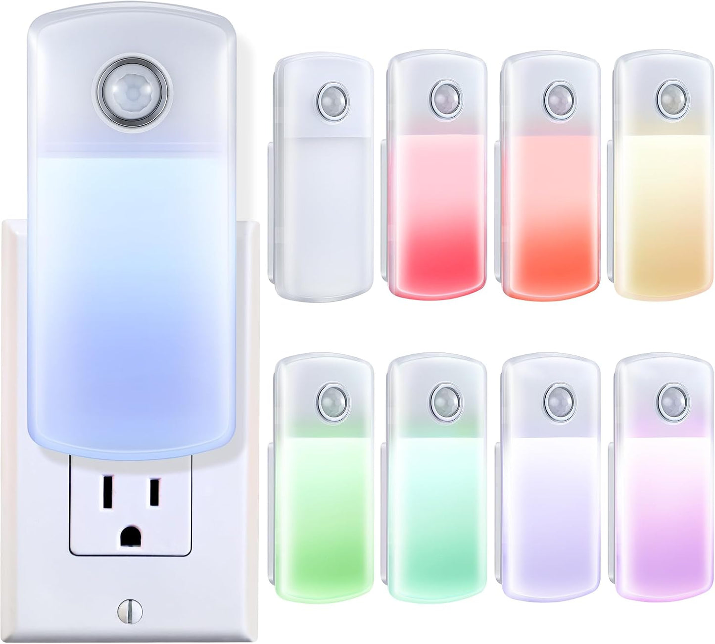 Enhon Emergency Power Failure Night Lights, 5-in-1 Multi Color LED Light, Rechargeable Flashlight with Foldable Plug, Automatic On Off Motion Sensor for Bedrooms, Hallways, Black Outs(3 Pack)