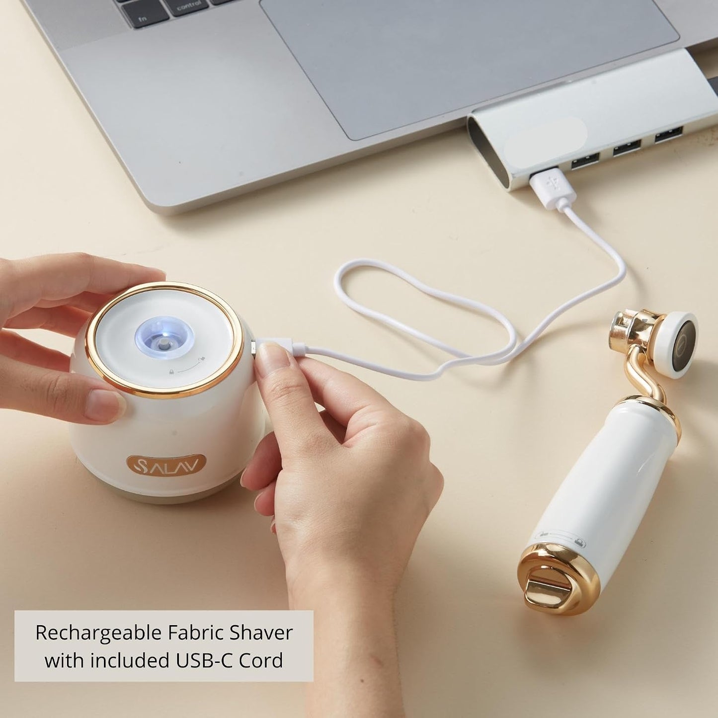 SALAV® Retro Edition 2-in-1 Rechargeable Fabric Shaver and Lint Roller, 6-Blade System, Removes Fuzz and Pilling on Fabrics, Includes Charging Cable (Rose)