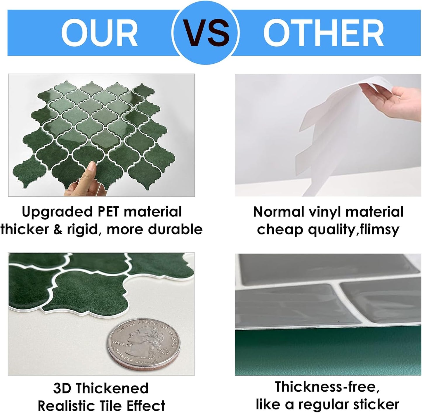 Arabesque Peel and Stick Backsplash for Kitchen, Thicker Design 3D Self Adhesive Wall Tiles, 12"x12" Peel and Stick Wall Tiles, Dark Grey 10-Sheet Stick on Tiles for Kitchen and Bathroom.