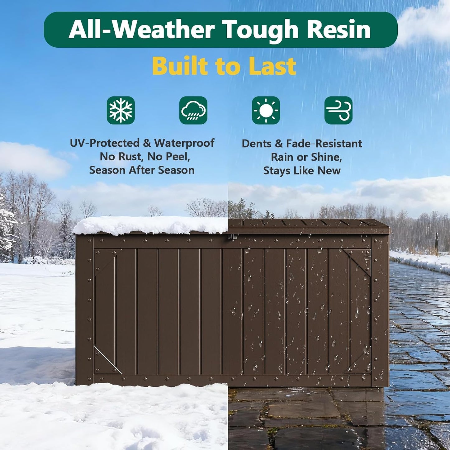 Outdoor Storage Box, 98 Gallon Deck Box, Outdoor Storage Bench, Waterproof Resin Storage Bench with Lockable Lid, Patio Furniture Cushions & Garden Tools Storage, UV Resistant (Black)