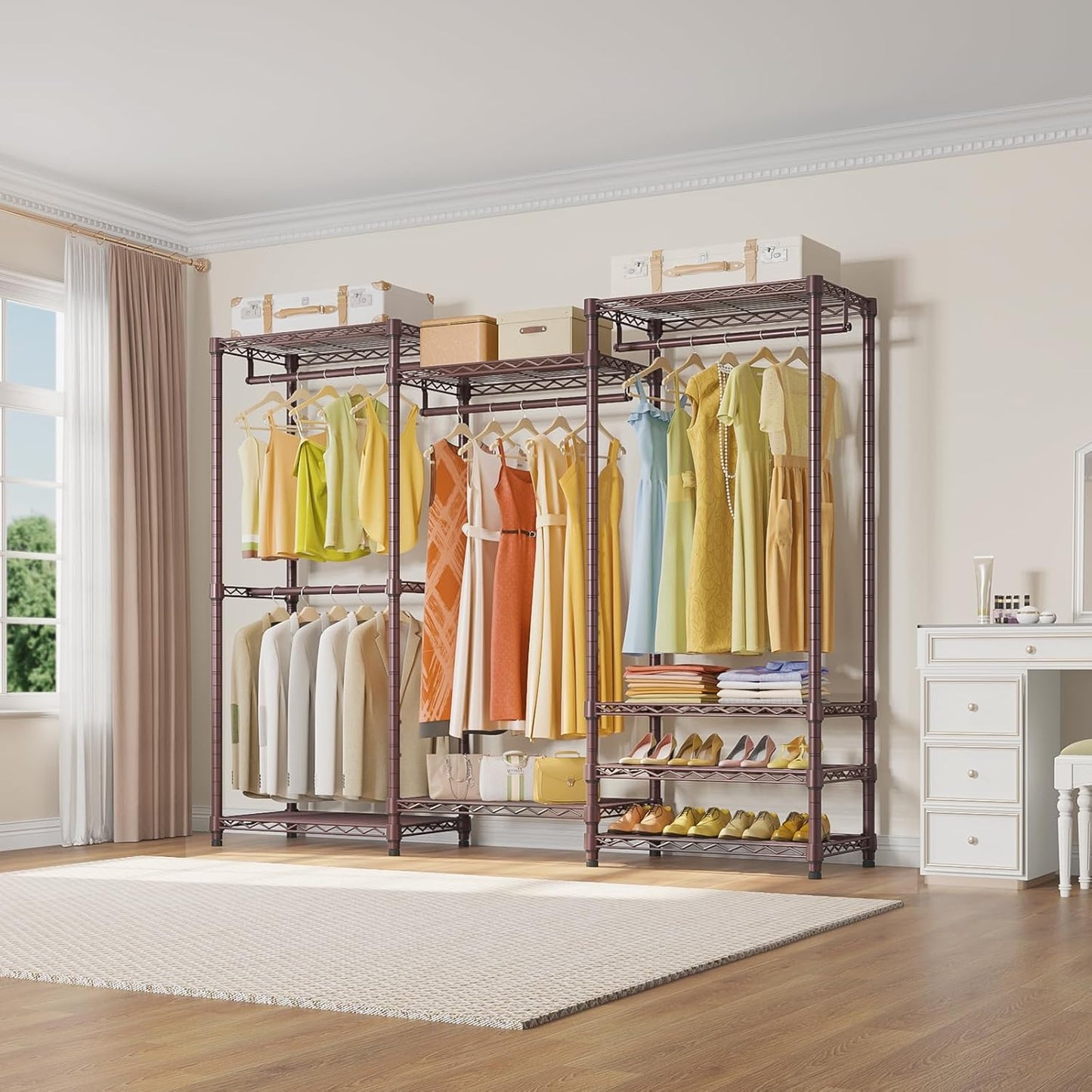 VIPEK V5 Heavy Duty Clothes Rack, Portable Closet Wardrobe with 4 Hanging Rods & 8 Shelves, Freestanding Adjustable Garment Rack for Bedroom, Walk-in Closet, 890 lbs Capacity, Black, 68.9" L