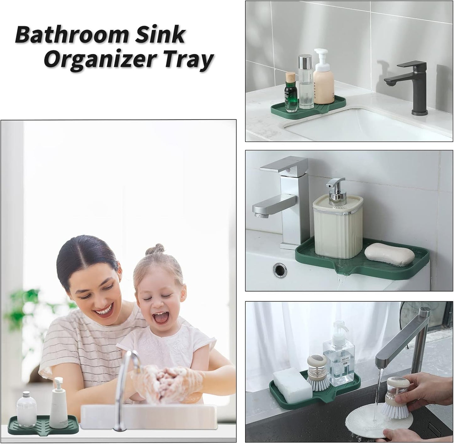 MicoYang Silicone Bathroom Soap Dishes with Drain Spout-Bathroom and Kitchen Sink Organizer,Sponge Holder,Dish Soap Tray,Perfect for Dispenser,Scrubber,Bottle,Cup on Sink or Counter-Coffee 4.9"×3.2"