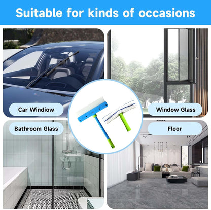 Recyclable Silicone Window Squeegee Kit – 3-in-1 Glass Cleaning Tool with Microfiber Scrubber for Windows, Shower, Mirrors, Doors & Cars (1 Set, Green)