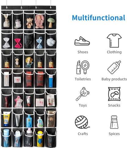 SAVERHO 35 Pockets Over the Door Shoe Organizer, Hanging Shoe Organizer for Door with 35 Mesh Pockets Large Capacity Shoe Hanging Storage Bag with 4 Metal Hooks (White-1Pack)