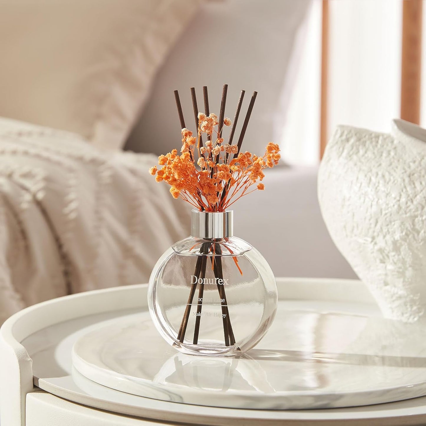 Flower Reed Diffuser Set 5.07oz Satin Rose Scent Diffuser with Sticks Home Fragrance Reed Diffuser for Bathroom Shelf Decor