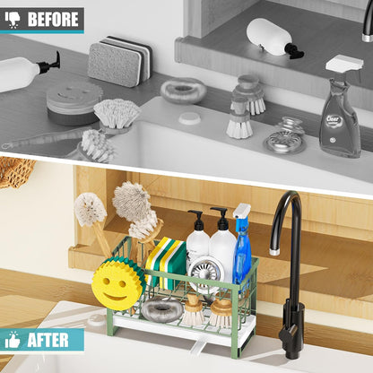 Sponge Holder for Kitchen Sink,Smiley Face Sink Caddy with Removable Brush Holder,Self-Draining Sponge Caddy for Soap,Dish Brush,Scrubber,Kitchen Essentials and Gadgets-Silver