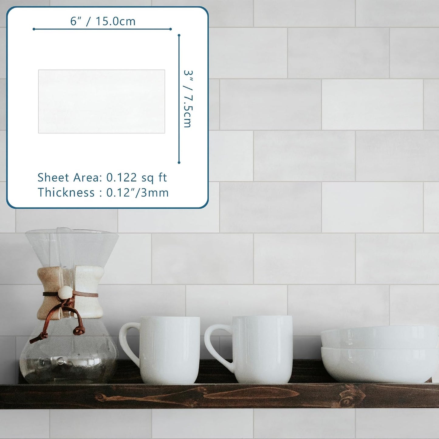 SUNWINGS 100-Sheet Subway Peel and Stick Backsplash Tile, 6" x 3" White Mixed Stone Composite Handmade Looks Self Adhesive Waterproof Wall Tile, Stick on Tiles for Kitchen Bathroom Shower Fireplace