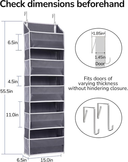 ULG Over the Door Organizer, 5-Tier Extra Large Hanging Storage with 10 Mesh Pockets, 100 lbs Capacity, Heavy Duty Door Organizer for Closet, Bedroom, Nursery Storage, Beige