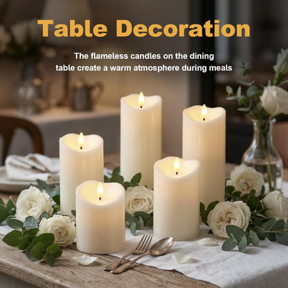 Amagic IP65 Waterproof Outdoor Flameless Candles with Remote, LED Candles Battery Operated with Timer, Flickering Fake Pillar Candle for Outside Patio Yard Decor, Ivory, Set of 5, D3 X H4 5" 6" 8" 8"