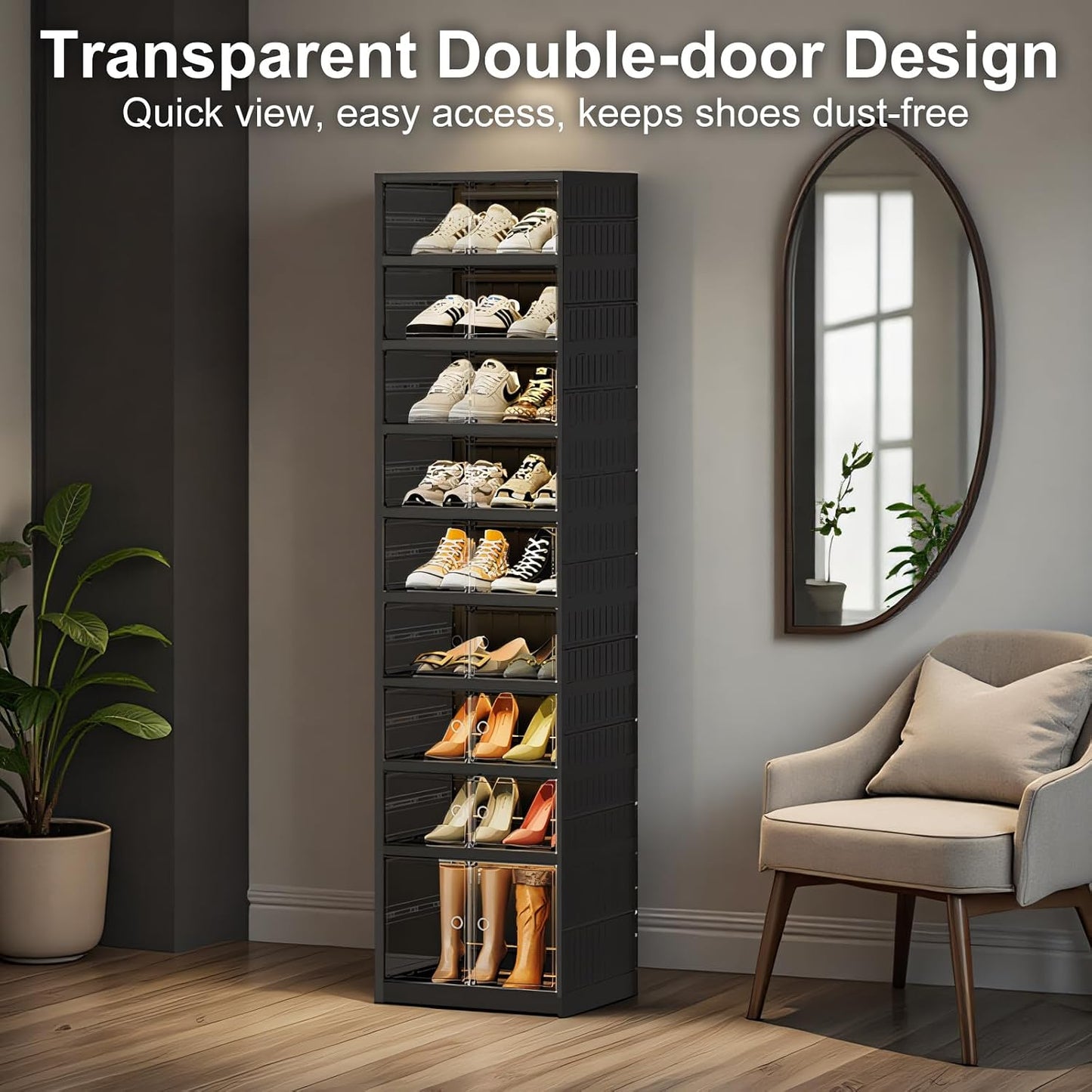 SYNCVIBE Shoe Rack Organizer for Closet Entryway Foldable Sneaker Storage Shoe, Collapsible Shoe Cabinet, Stackable Shoe Storage Cabinet with Lids for Living Room (6 Tiers 24 Pairs)