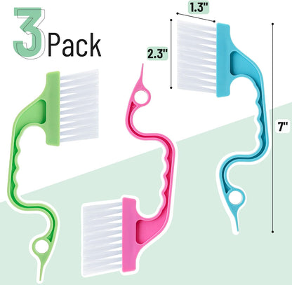 Slick- Window Track Cleaning Brush, 2 Pack, Blue Ergonomic Handle | Built-in Scraper, Multipurpose Window Track Cleaning Tool for Sliding Doors, Windows, Corners, Dust, Dirt & Narrow Gaps
