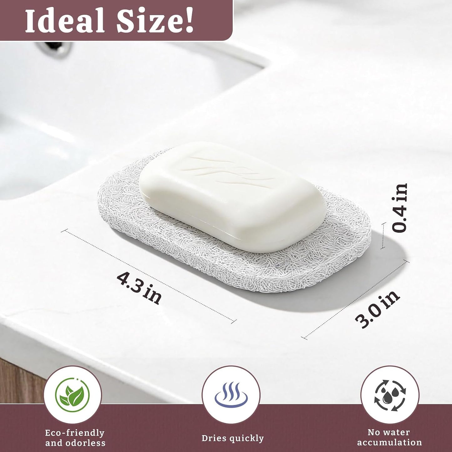 Soap Saver Pads for Bar Soap Holder, 4 Pack Self-Draining Soap Dish Lifting Pad for Shower, Bathroom & Kitchen, Non-Slip, Quick-Dry, Reusable Soap Sponge Saver, BPA-Free, Easy to Clean White and Gray