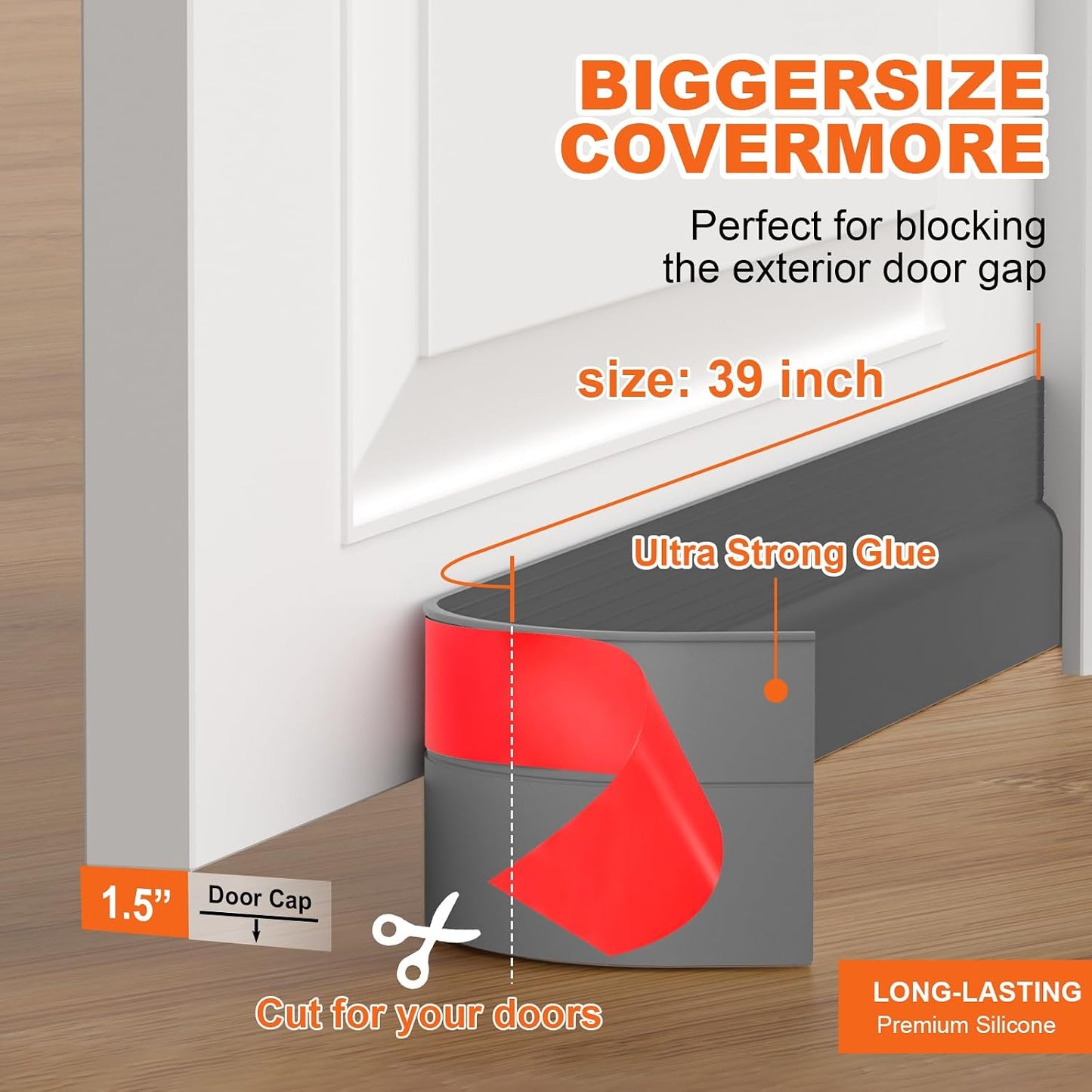 Door Draft Stopper, Door Sweep for Bottom of Door, Weather Stripping Door Seal Gap Filler Bottom Blocker Soundproof Cold Air Insulation Save Energy Installs Quickly and Easily (White, 39‘’)