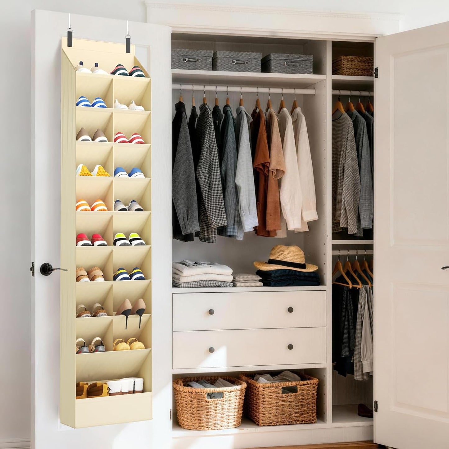 Lifewit 6 Tier Over the Door Shoe Organizer with 11 Large Deep Pockets, Fabric Hanging Shoes Shelf for Closet, Dorm Storage, Fit Up to 12 Pair Shoe Rack Holder for Sneakers, Boots, Gray