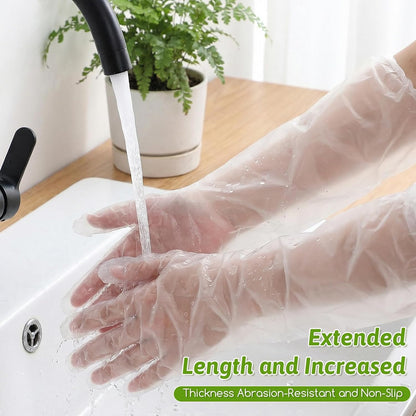 200 Pcs Long Sleeve Cleaning Gloves, Reusable & Waterproof Protective Rubber Gloves Elbow Length Long Plastic Glove for Household Duties, Kitchen, Dishwashing, Gardening - 22 Inch