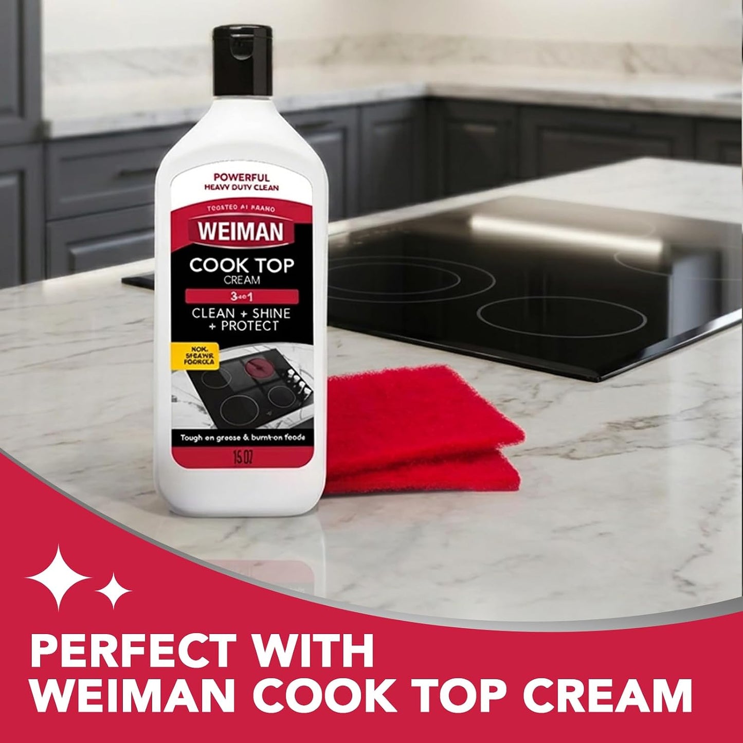 Weiman Cooktop Scrubbing Pads, 3 Count Scratch-Free Cleaning Pads for Cermaic, Glass Cooktop Surfaces, Removes Tough Burned-On Food & Residue