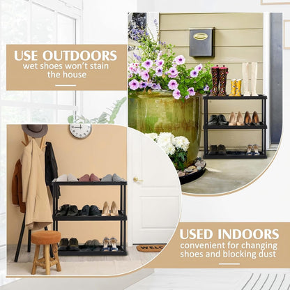 Cinnvoice Boot Tray Rack for Entryway Plastic Waterproof Shoe Mat Tray Large Storage Shelf for Indoor Outdoor Entryway Hallway Closet Use in All Seasons Black(28" d X 14.5" w X 29" h)