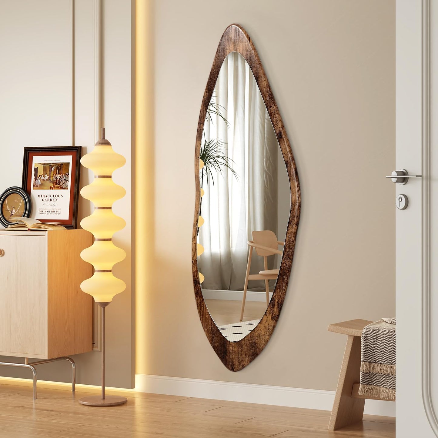 AAZZKANG Irregular Wall Mirror Full Length Black Wood Framed Large | 47"x20" Asymmetrical Full Body Mirrors for Bedroom Living Room Entryway