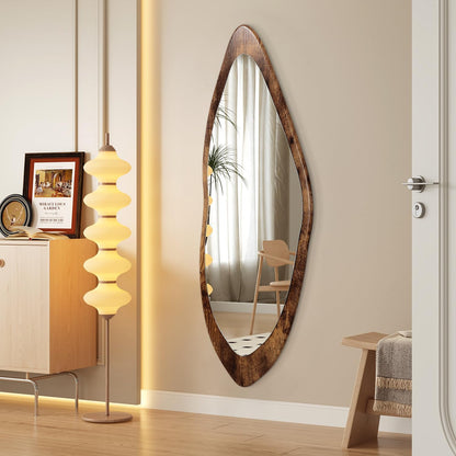 AAZZKANG Irregular Wall Mirror Full Length Black Wood Framed Large | 47"x20" Asymmetrical Full Body Mirrors for Bedroom Living Room Entryway