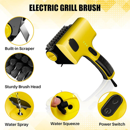 2 in 1 Electric Grill Brush, 2600mAh Rechargeable Barbecue Grill Cleaner with 2 Brush Heads, 360° Rotating Cleaning Brush Grill Accessories